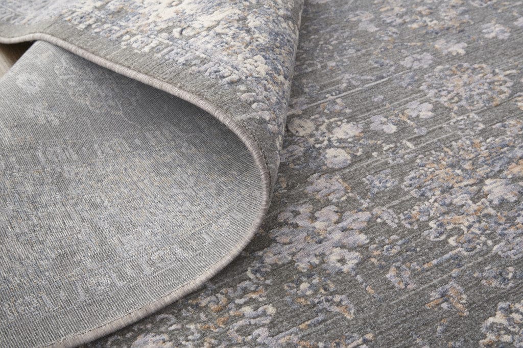 8' X 10' Taupe Gray And Orange Floral Power Loom Area Rug