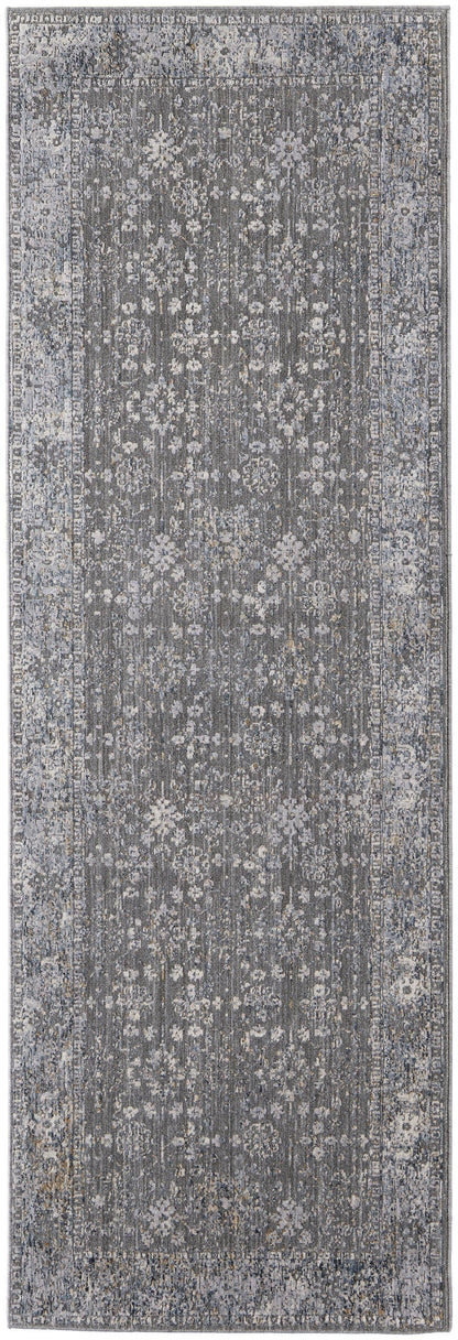 8' X 10' Taupe Gray And Orange Floral Power Loom Area Rug