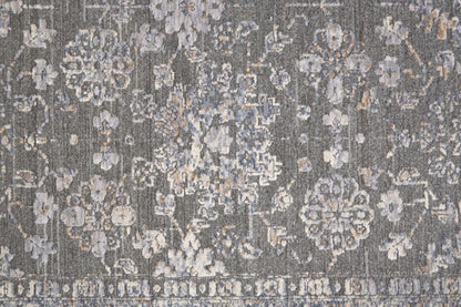 8' X 10' Taupe Gray And Orange Floral Power Loom Area Rug