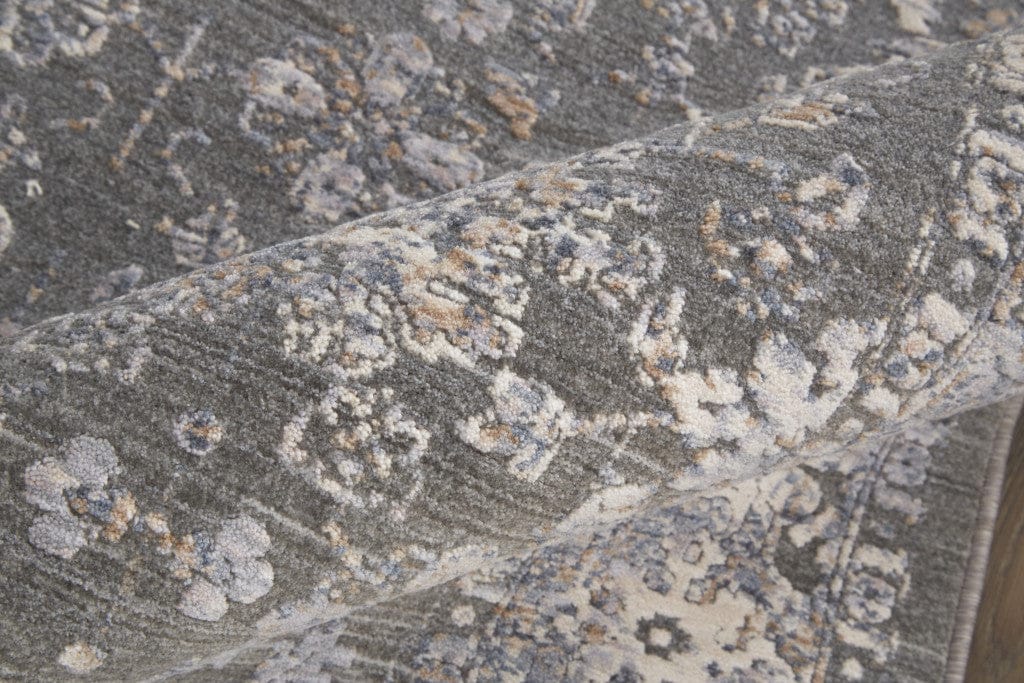 8' X 10' Taupe Gray And Orange Floral Power Loom Area Rug