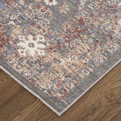 8' X 10' Taupe Gray And Orange Floral Power Loom Area Rug