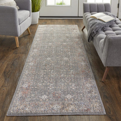 8' X 10' Taupe Gray And Orange Floral Power Loom Area Rug