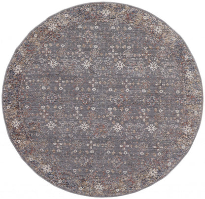 8' X 10' Taupe Gray And Orange Floral Power Loom Area Rug