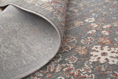 8' X 10' Taupe Gray And Orange Floral Power Loom Area Rug