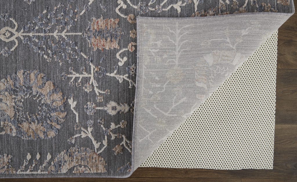 8' X 10' Gray Ivory And Tan Floral Power Loom Area Rug