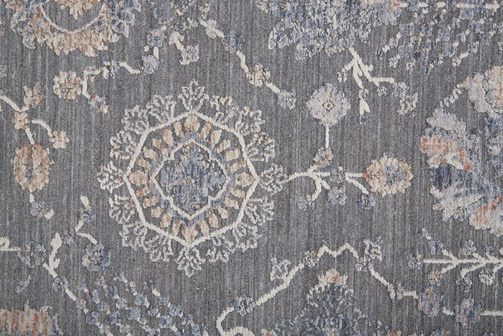 8' X 10' Gray Ivory And Tan Floral Power Loom Area Rug