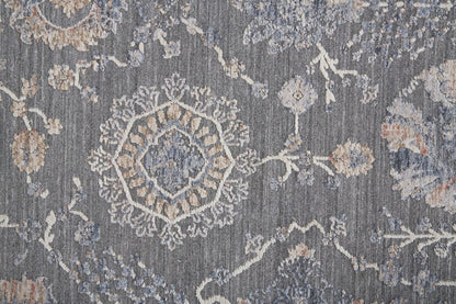 8' X 10' Gray Ivory And Tan Floral Power Loom Area Rug