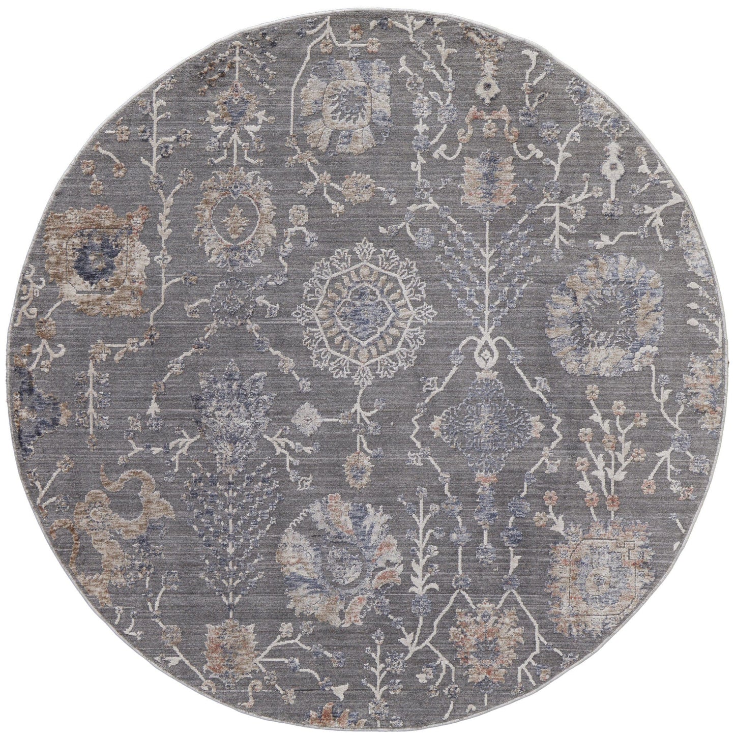 8' X 10' Gray Ivory And Tan Floral Power Loom Area Rug