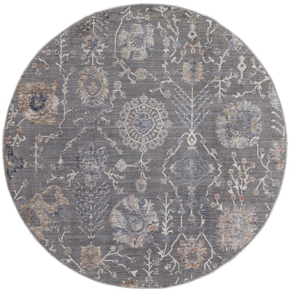 8' X 10' Gray Ivory And Tan Floral Power Loom Area Rug