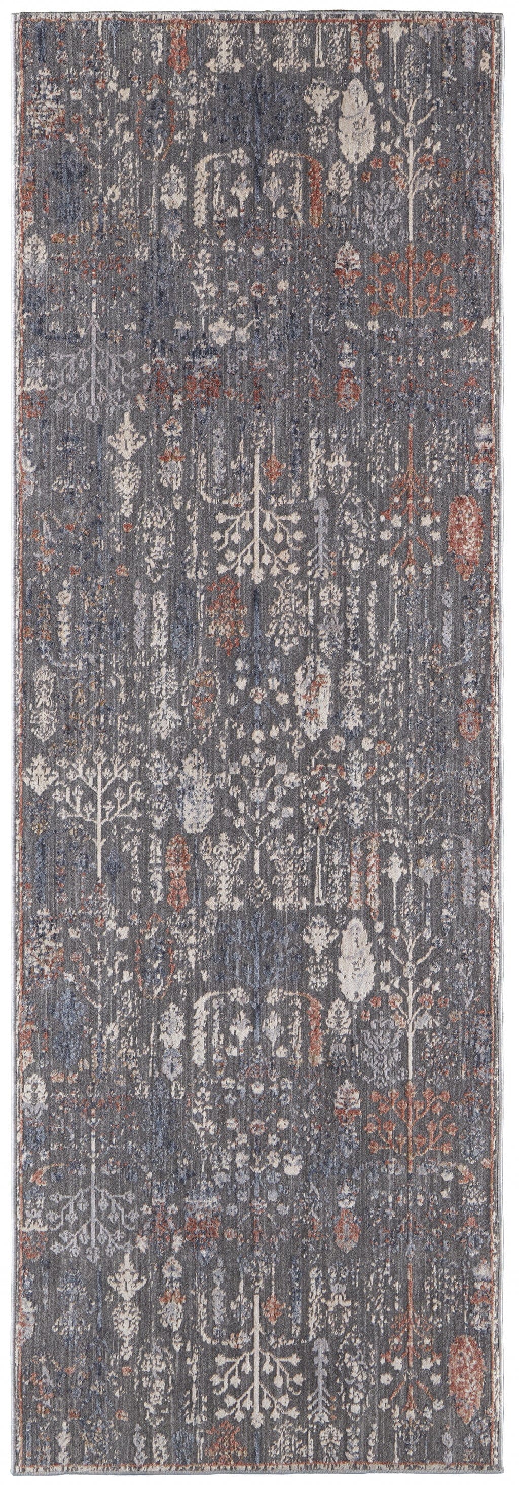 9' X 13' Gray Ivory And Orange Floral Power Loom Area Rug