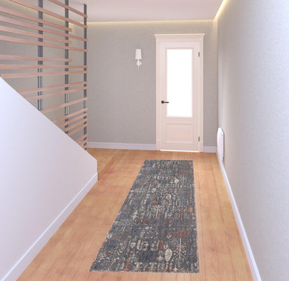 9' X 13' Gray Ivory And Orange Floral Power Loom Area Rug