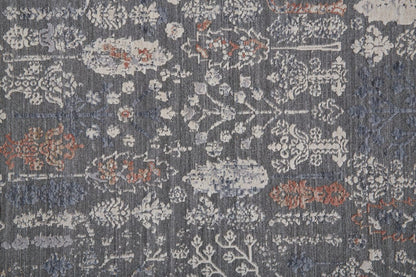 9' X 13' Gray Ivory And Orange Floral Power Loom Area Rug