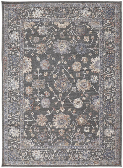8' X 10' Taupe Blue And Orange Floral Power Loom Area Rug