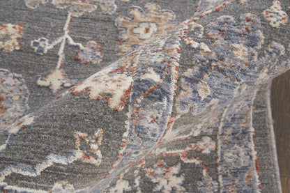 8' X 10' Taupe Blue And Orange Floral Power Loom Area Rug