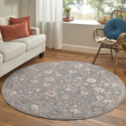 8' X 10' Taupe Blue And Orange Floral Power Loom Area Rug