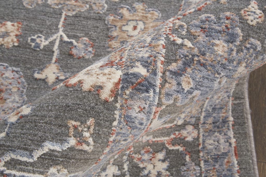 8' X 10' Taupe Blue And Orange Floral Power Loom Area Rug