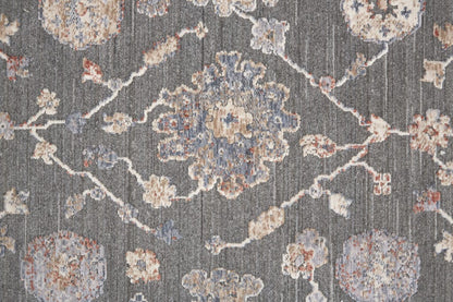 8' X 10' Taupe Blue And Orange Floral Power Loom Area Rug
