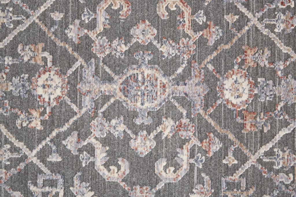 8' X 10' Gray Taupe And Pink Floral Power Loom Area Rug