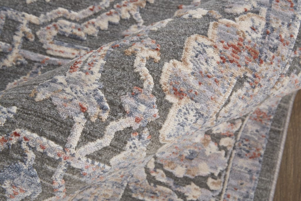 8' X 10' Gray Taupe And Pink Floral Power Loom Area Rug