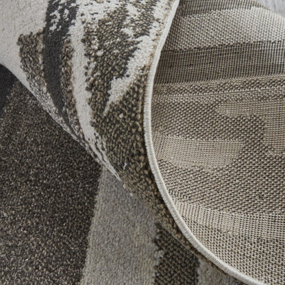 4' X 6' Brown And Ivory Abstract Power Loom Distressed Stain Resistant Area Rug