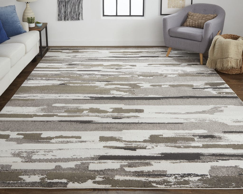 4' X 6' Brown And Ivory Abstract Power Loom Distressed Stain Resistant Area Rug