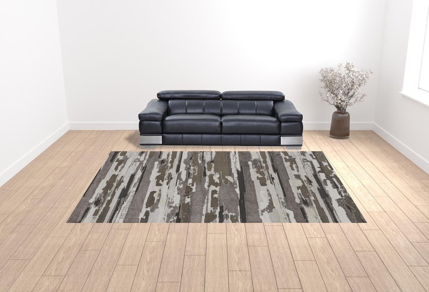 4' X 6' Brown And Ivory Abstract Power Loom Distressed Stain Resistant Area Rug