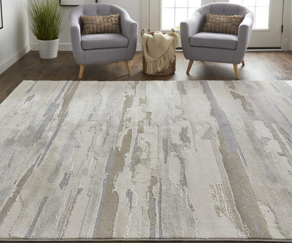 4' X 6' Brown And Ivory Abstract Power Loom Distressed Stain Resistant Area Rug