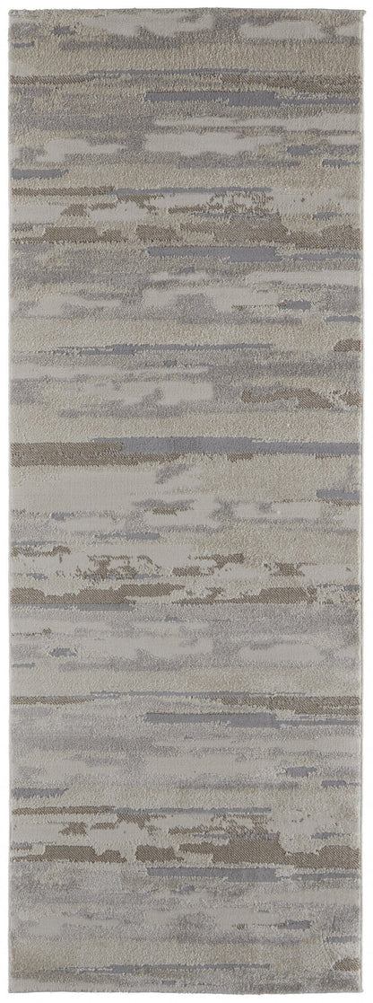 4' X 6' Brown And Ivory Abstract Power Loom Distressed Stain Resistant Area Rug