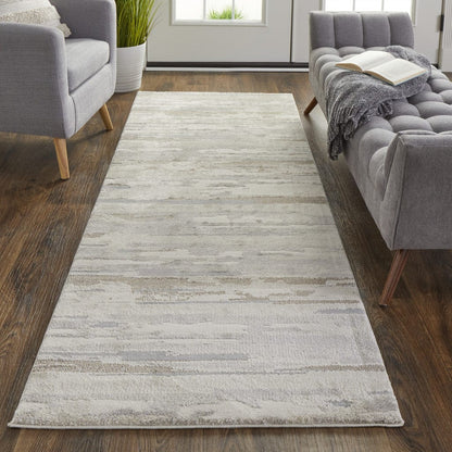 4' X 6' Brown And Ivory Abstract Power Loom Distressed Stain Resistant Area Rug