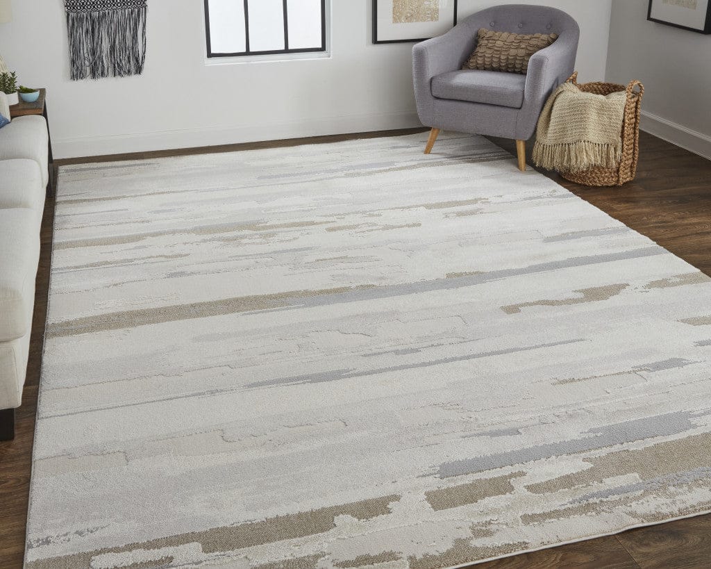 4' X 6' Brown And Ivory Abstract Power Loom Distressed Stain Resistant Area Rug