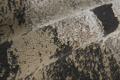 8' Ivory Brown And Taupe Abstract Power Loom Stain Resistant Runner Rug