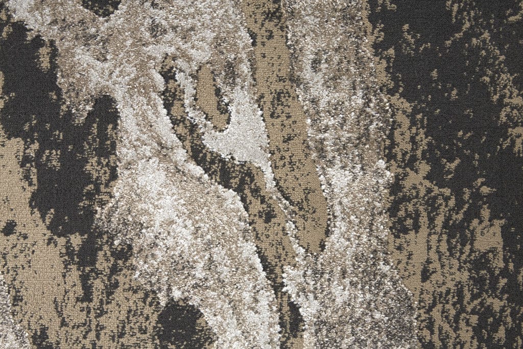 8' Ivory Brown And Taupe Abstract Power Loom Stain Resistant Runner Rug