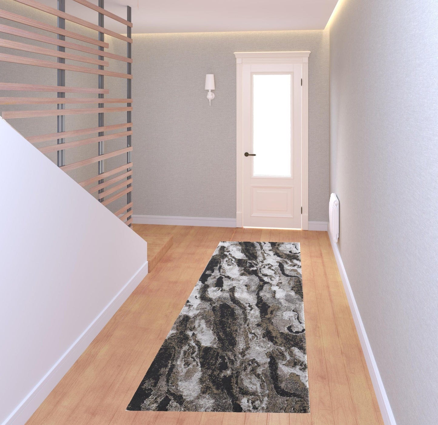 8' Ivory Brown And Taupe Abstract Power Loom Stain Resistant Runner Rug