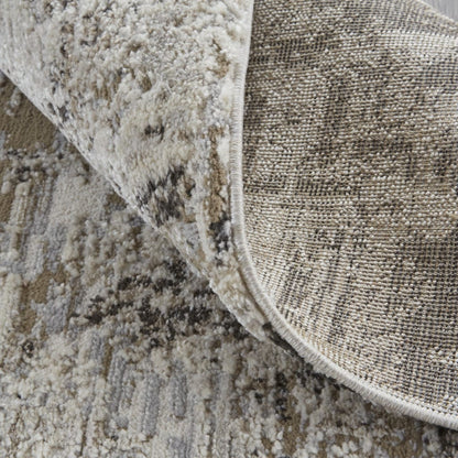 4' X 6' Ivory Gray And Brown Abstract Power Loom Distressed Stain Resistant Area Rug