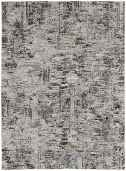 4' X 6' Ivory Gray And Brown Abstract Power Loom Distressed Stain Resistant Area Rug