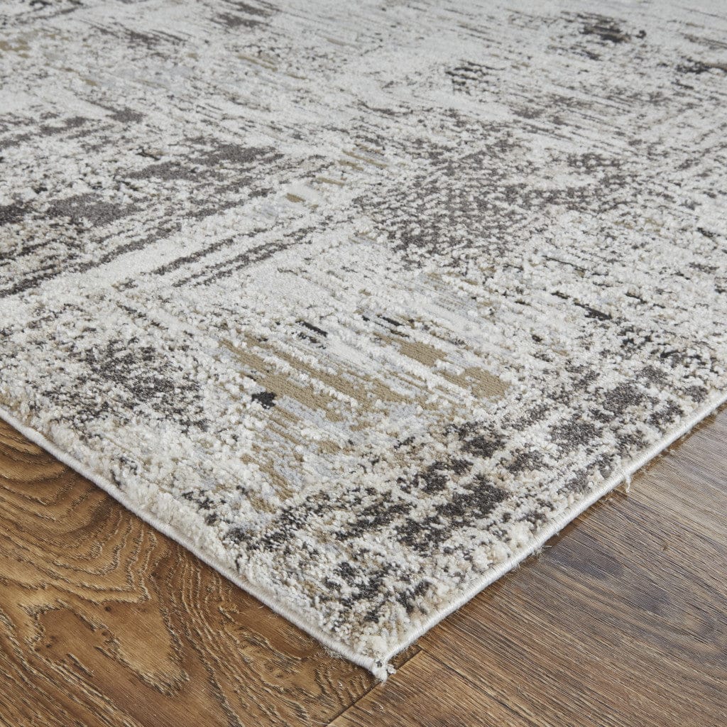 4' X 6' Ivory Gray And Brown Abstract Power Loom Distressed Stain Resistant Area Rug