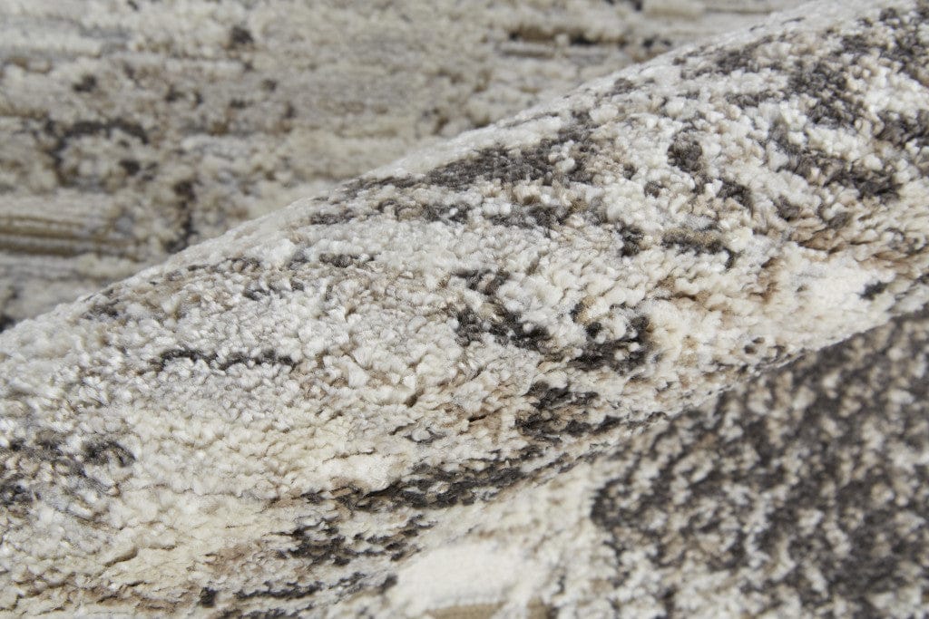 4' X 6' Ivory Gray And Brown Abstract Power Loom Distressed Stain Resistant Area Rug