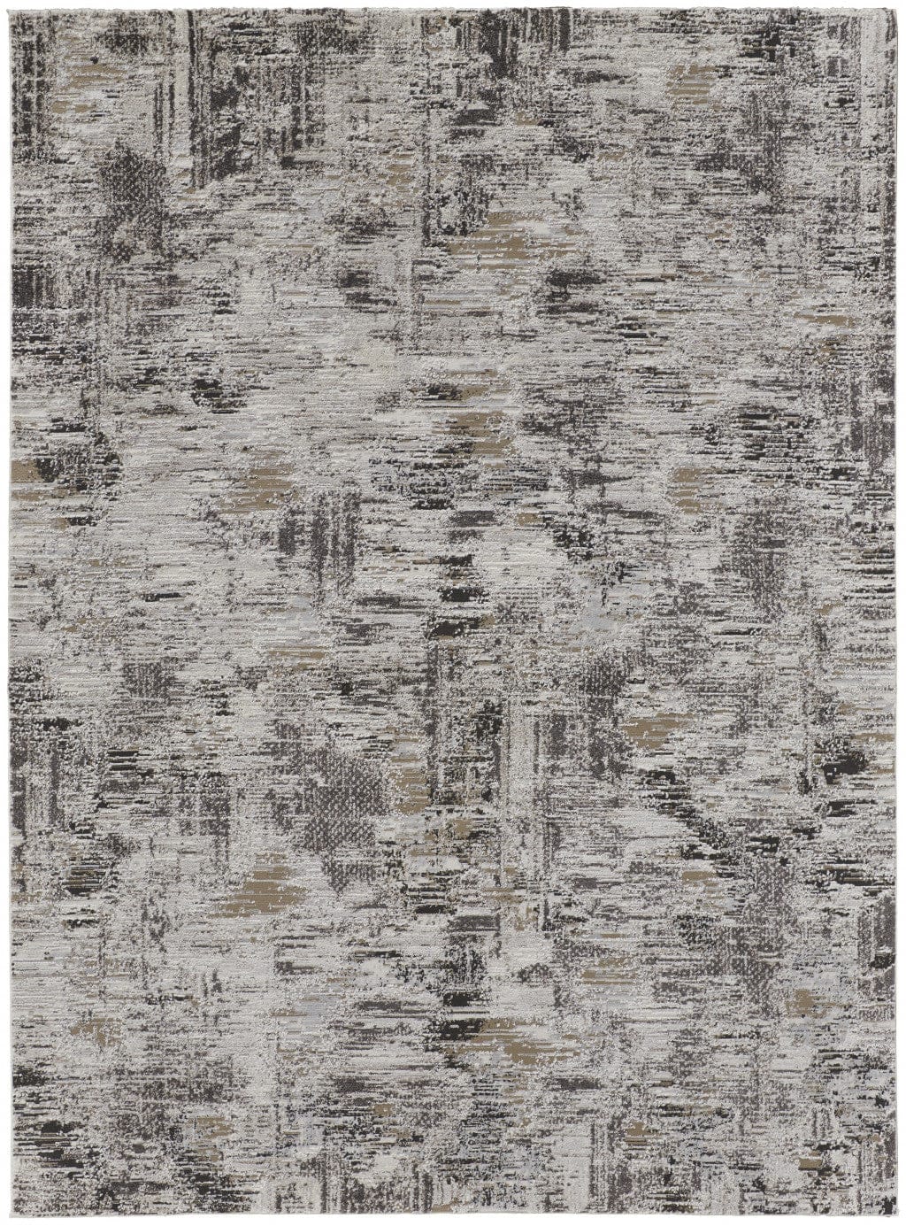 4' X 6' Ivory Gray And Brown Abstract Power Loom Distressed Stain Resistant Area Rug
