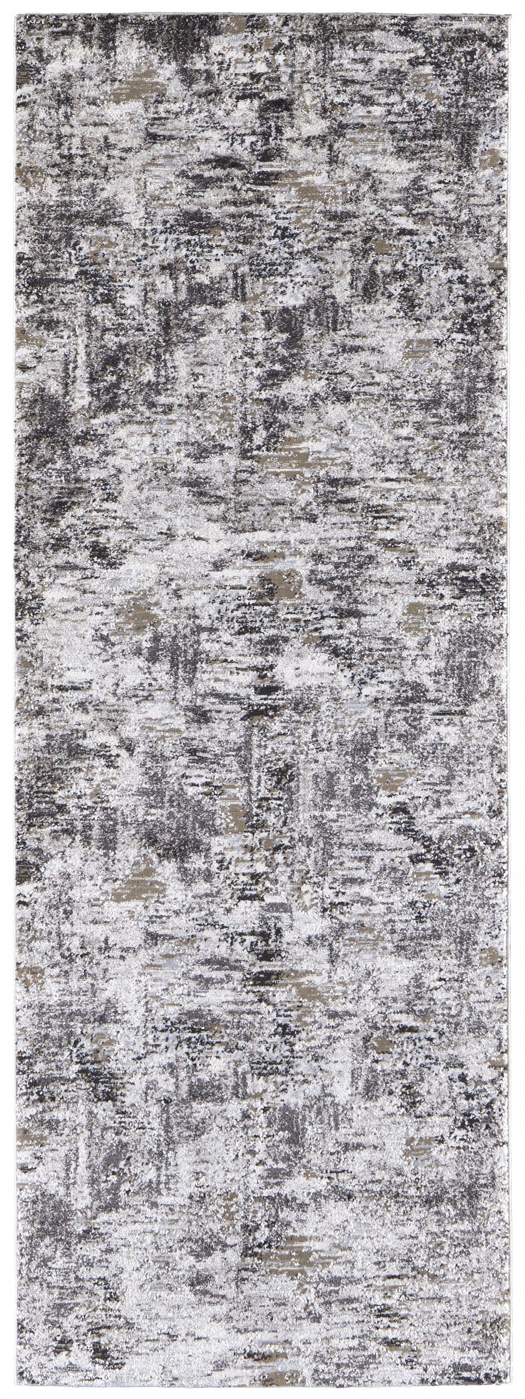 4' X 6' Ivory Gray And Brown Abstract Power Loom Distressed Stain Resistant Area Rug