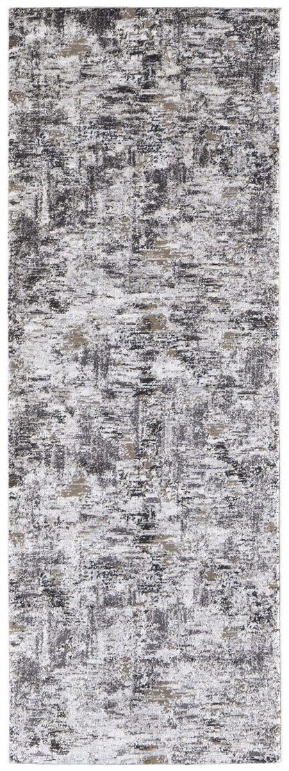4' X 6' Ivory Gray And Brown Abstract Power Loom Distressed Stain Resistant Area Rug