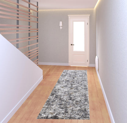 4' X 6' Ivory Gray And Brown Abstract Power Loom Distressed Stain Resistant Area Rug