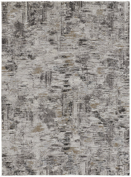 4' X 6' Ivory Gray And Brown Abstract Power Loom Distressed Stain Resistant Area Rug
