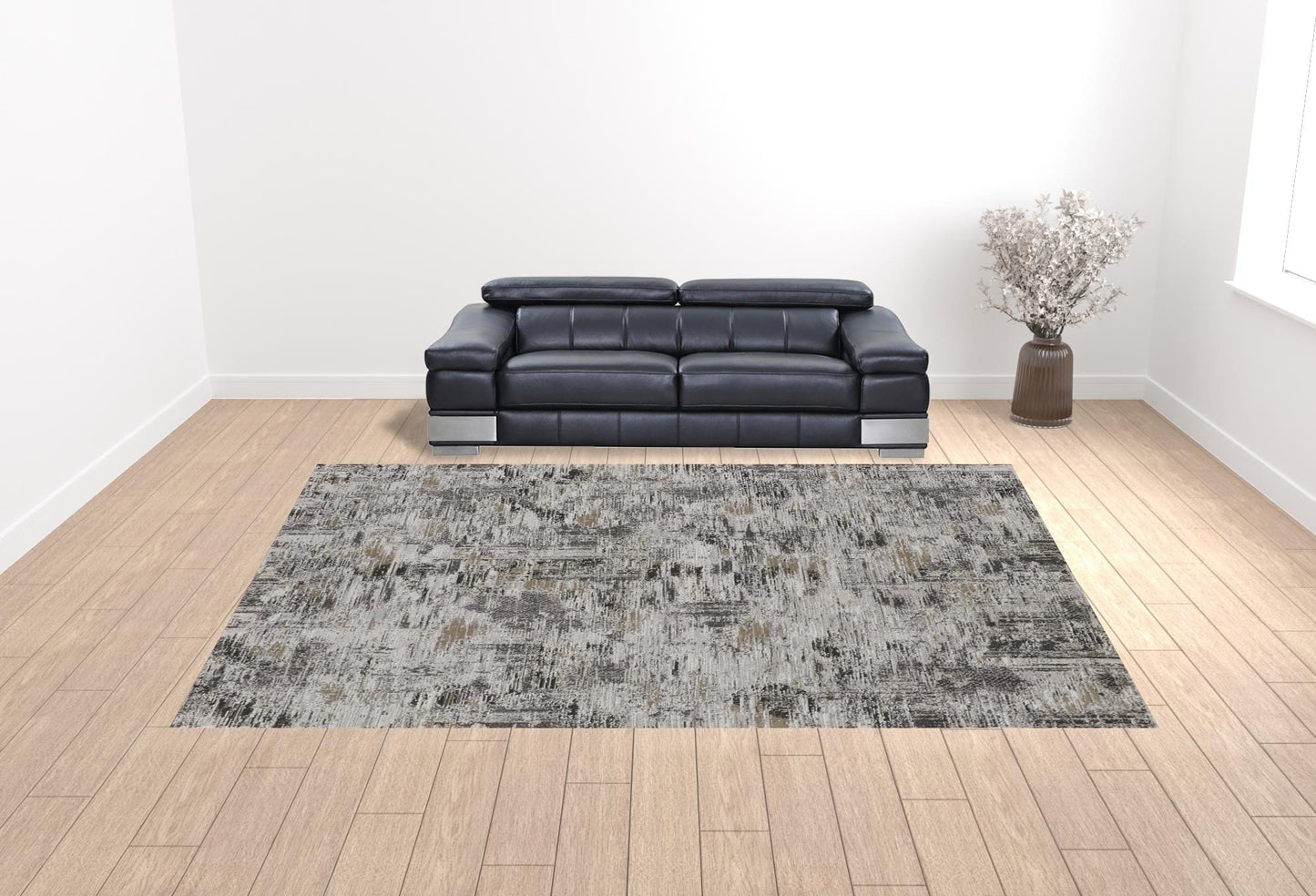 4' X 6' Ivory Gray And Brown Abstract Power Loom Distressed Stain Resistant Area Rug