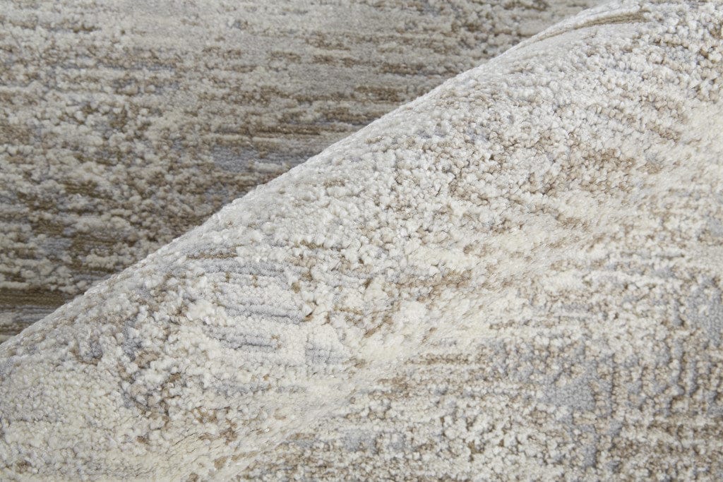 4' X 6' Ivory Gray And Brown Abstract Power Loom Distressed Stain Resistant Area Rug