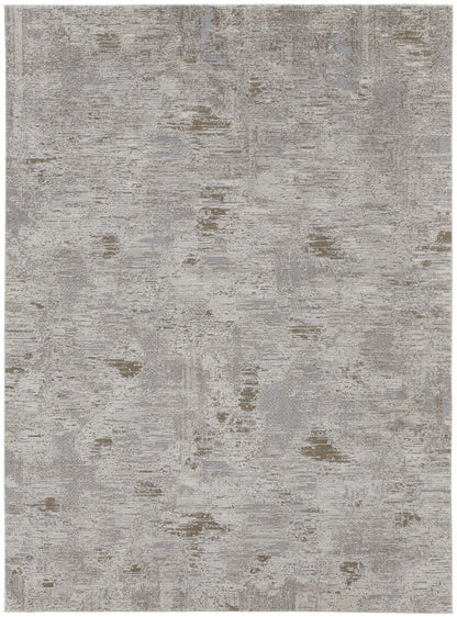 4' X 6' Ivory Gray And Brown Abstract Power Loom Distressed Stain Resistant Area Rug