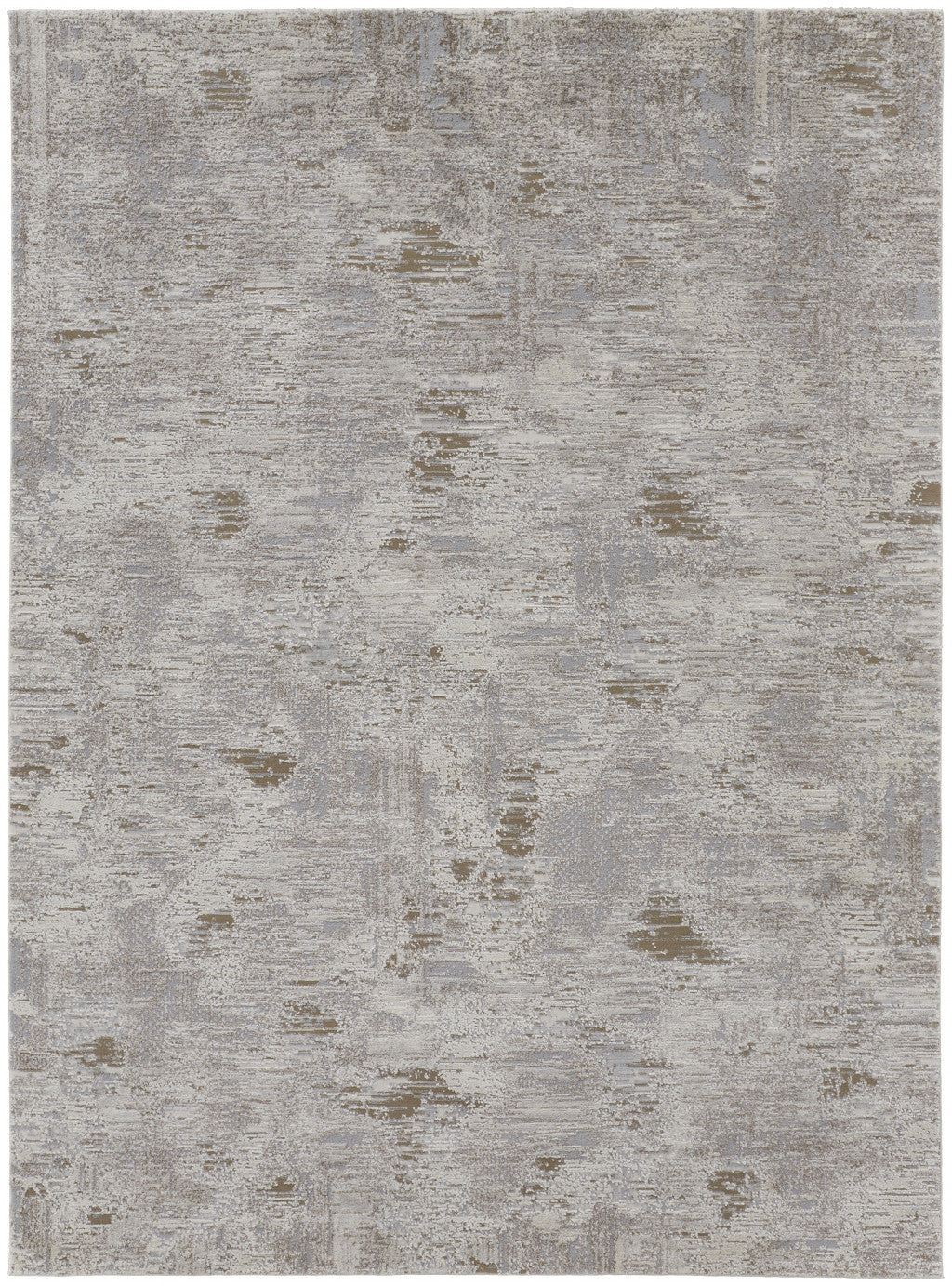4' X 6' Ivory Gray And Brown Abstract Power Loom Distressed Stain Resistant Area Rug