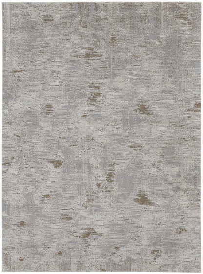 4' X 6' Ivory Gray And Brown Abstract Power Loom Distressed Stain Resistant Area Rug