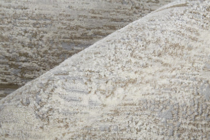 4' X 6' Ivory Gray And Brown Abstract Power Loom Distressed Stain Resistant Area Rug