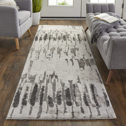 4' X 6' Ivory Brown And Gray Abstract Power Loom Stain Resistant Area Rug
