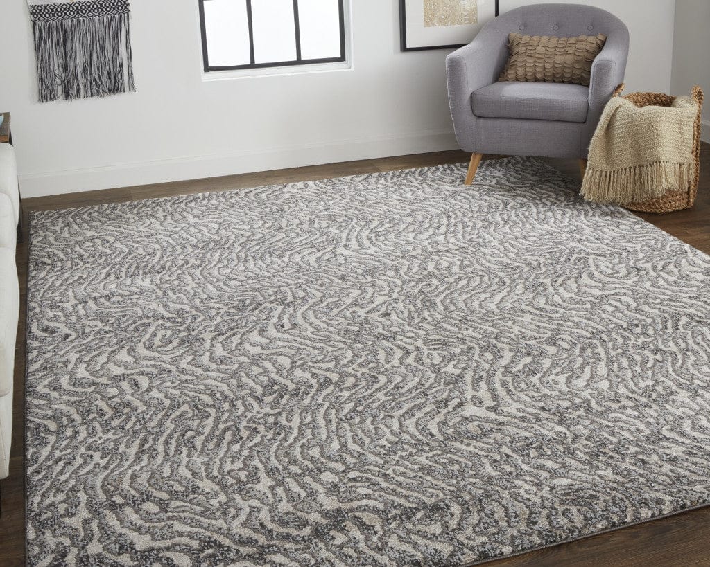 4' X 6' Gray Taupe And Ivory Abstract Power Loom Stain Resistant Area Rug